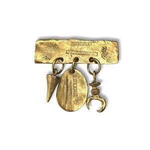 Vintage Modernist Gold Tone Charm Brooch w/ Constellation Oval 37.5g Studio Art